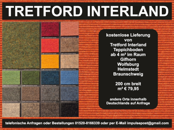 Tretford Interland Teppichmuster – Übersicht von 19 Farben aus Kaschmir-Ziegenhaar und Schurwolle, ideal für gesundes Wohnen